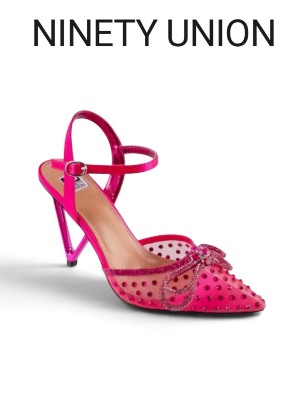 NINETY UNION GLORIA FUCHSIA RHINESTONE MESH TRIANGLE HEEL PONTED TOE PUMPS NWT